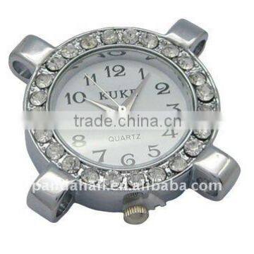 Iron Watch Components, with Rhinestone, Round, about 30x30x8mm(IFIN-H022-1)