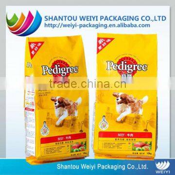 stand up pet food bag with zipper/animal food bag with clear window/flat bottom bag for animal food china