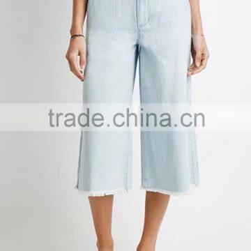 Quiet Color Midi Pants Frayed Denim Gauchos For 2016 Summer Women