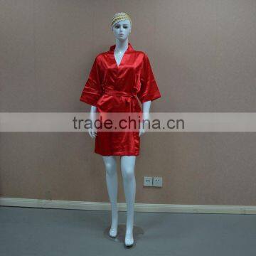 Red cheap short silk-like satin bathrobe/nightgown