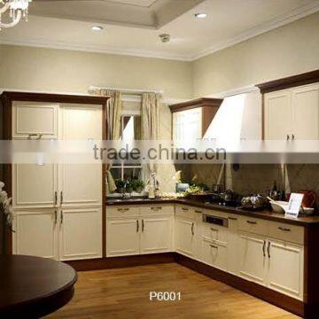 Elegant kitchen cabinet furniture with tall basket & frosted glass door wall cabinet