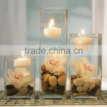 Hand blown square glass holder for candle, tealight holder