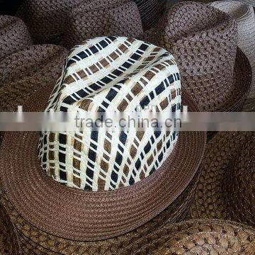 Practical environmental men's paper straw fedora hat for stores