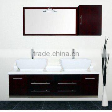 large modern wooden bathroom vanity -two ceramic sink