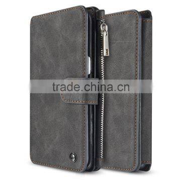 High quality Detachable Leather Magnetic Sport Wallet Flip Case Folio Stand Case Zipper Coin Purse Card for samsung galaxy S7