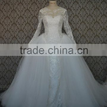 (MY0092) MARRY YOU China Factory Custom Made Long Sleeve Wedding Dress Detachable Skirt