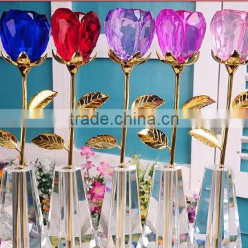 Coloful glass crystal rose flower for wedding decoration and favor