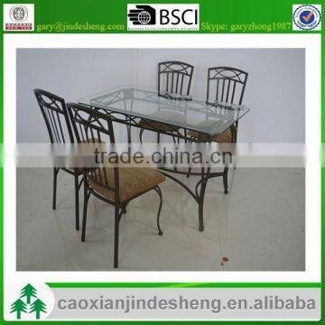 2015 new style metal frame wooden and glass top 1+4 dining table and chair