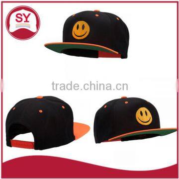 Smiley Face Embroidered Two Tone custom snapback caps ,hip hop flat cap