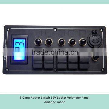 5 Gang Rocker Switch 12V Socket Voltmeter Panel