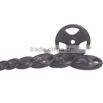 fitness accessories 3 holes weight plate/three holes weight plate/3 holes black rubber coated olympic plate