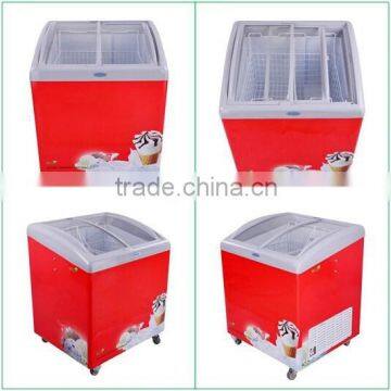182L small store supermarket freezer 2 baskets curved single glass door chest deep freezer