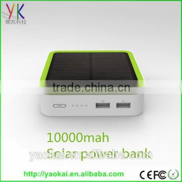 Portable dual usb 10000mah solar power bank for iphone ipad pc tablet