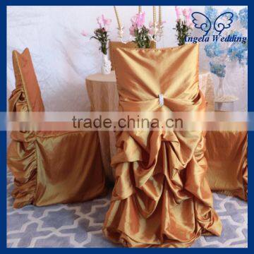 CH003P For sale cheap fancy 2015 polyester ruffled wedding gathered gold chair cover