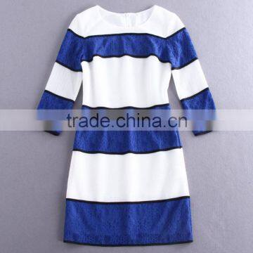 2016 New Fashion Design Dress Girl Long Sleeve Color Block Lace Dress Patterns