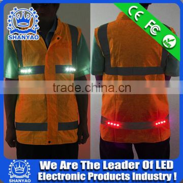 2016 Hot Selling LED Fluorescent Orange Refletive Jacket For Road Safety At Night