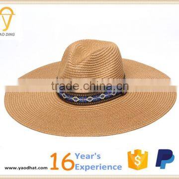 ladies hotsale plain beach sun wide brim floppy paper straw hats