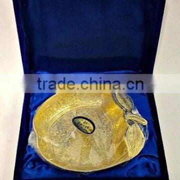 Corporate Gift Brass Bowl Apple Shape Gold Plated Velvet Box