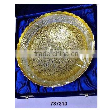 Brass Dry Fruit Candy & Nut Bowl Gold & Silver Plated in Velvet Box for Corporate Gifts