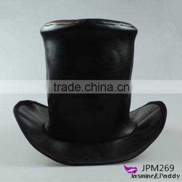 Leather black tall hat magic top hat halloween party prop