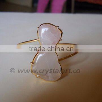 ROSE QUARTZ ELECTROPLATED HEART SHAPE BANGLE