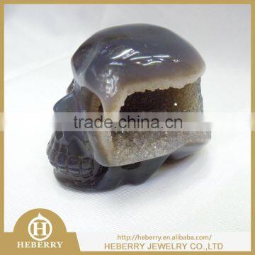 Natural Crystal Gemstone Skull with geode good for art collection or home decoration