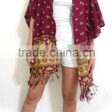 Vintage Retro HIPPIE BOHO Tie Dye Festival Music Beach Fringe Shirt Tunic Tent Kaftan Cover up Cardigan Plus Elephant Print photo-4