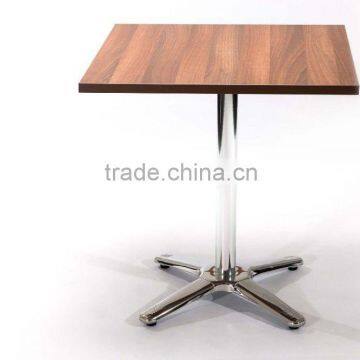 small wood table top stainless steel base restaurant dining table set