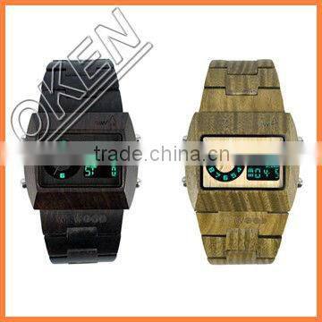 Day/Date Auto Date Water Resistant Alarm Feature Big Face Bamboo Wooden Watch