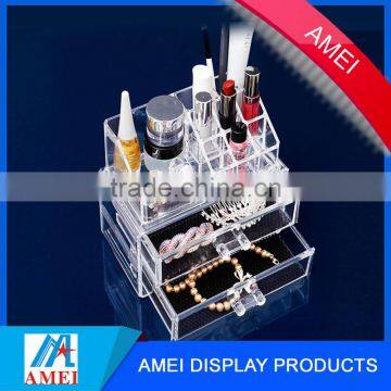Clear Acrylic 2-Drawer Makeup Case Cosmetic Organizer Box photo-4