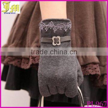 New Autumn Winter Womens Touch Screen Gloves Winter Knit Velvet Warm Gloves Mittens Lace Side Design