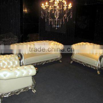 Luxury wooden living room sofa set with leather in beige color