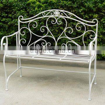 Durable Elegant Folding Garden Matel Bench Antique White