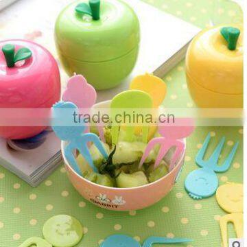 CY046 Apple Shape Plastic Fruit Forks Set With Stand Container Dessert Salad Forks for Kitchen Table Accessories photo-2