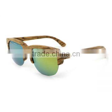 Zebra Wood Classic Half Rim Round Wooden Sunglasses photo-2