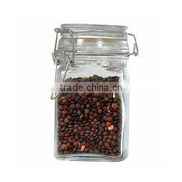 square glass jar with rubber seal and metal clip