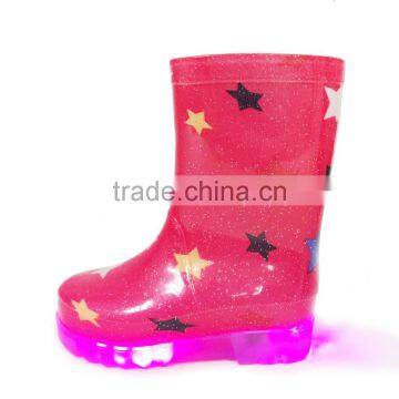 Knee High Printed Hotsale LED Light Outsole Pass REACH or California Prop 65 Testing Kids PVC Rain Boots Wellies Gumboots photo-2