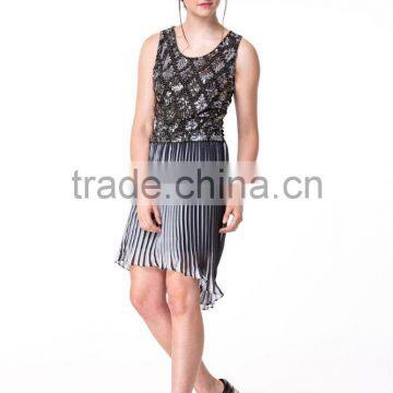 2017 New Arrival Lovely 2 Pieces Set Christmas Beaded Top and Pleated White & Black Skirt photo-3