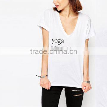 2015 best selling white v neck yoga t shirt.