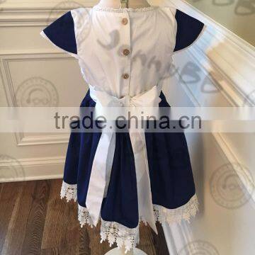 2017 Latest Smocked Delicate Snow Embroidery Navy Girl Dress