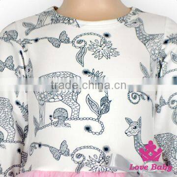 Romantic Spring Children Clothing Frock Design Long Sleeve Pattern Printed Baby Girl Pink Tutu Princess Dress photo-4