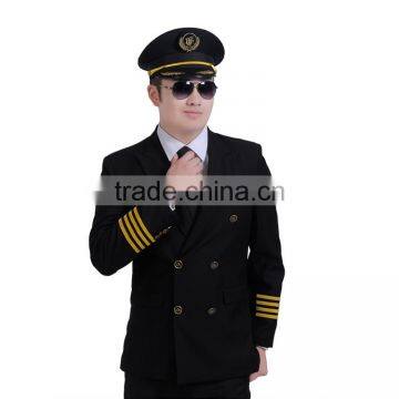 China Black Airline Work Uniform Custom Made Men Airlines Pilot Uniform photo-3