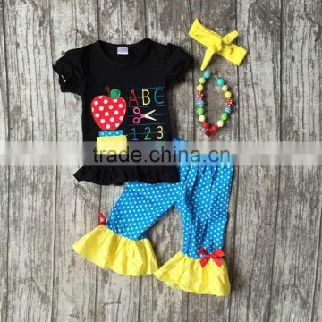 baby girls boutique clothing girls back to school ABC outfits children polka dot capri pants clothes with match accessories