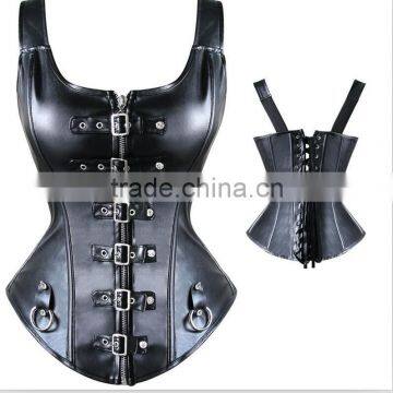 Instyles New Corset Overbust Hlater Sweetheart Top Straps Soft Faux Leather Steampunk