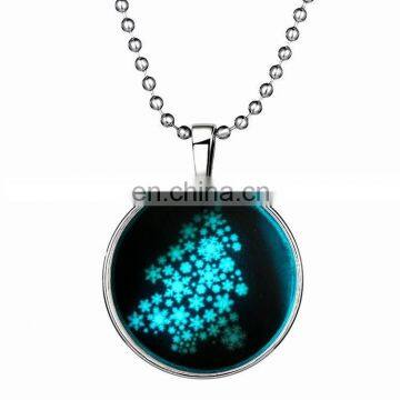 Romantic Lighting Tree Round Pendant Necklace Balls Chain Stainless Steel Glass Locket Necklace Glow in theDark