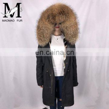 High Quality Short Military Woman Real Fur Parka Genuine Raccoon Fur Hood With Mink Fur Lining Coat photo-5