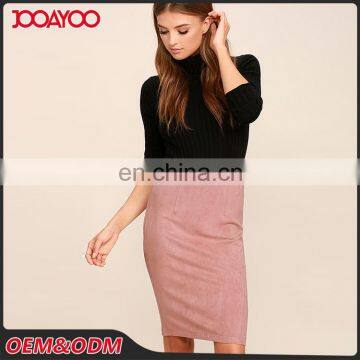 Custom Service Latest Skirt Design Faux Suede Slim Fit Midi Pencil Skirt