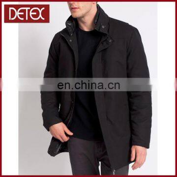 Plain Black Elevated Collar Custom Cotton Winter Coats Men