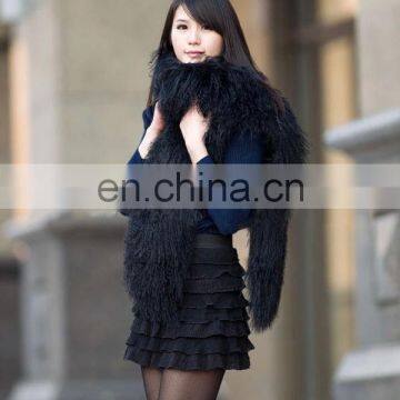 Long Hair Tibet Mongolian Lamb Fur Scarf Red Shawl for Women photo-5