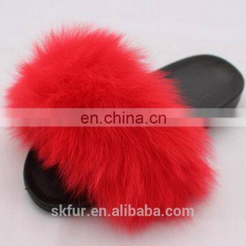 High quality fluffy and soft real fox fur slides for girls and women